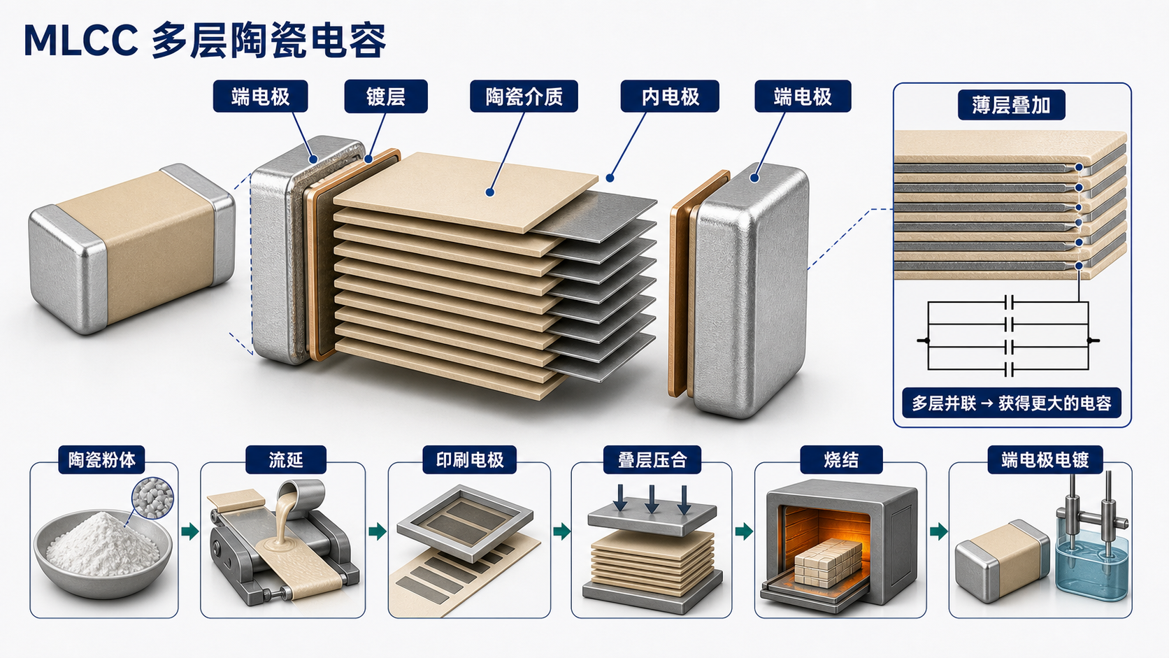 MLCC 多层陶瓷电容结构示意图